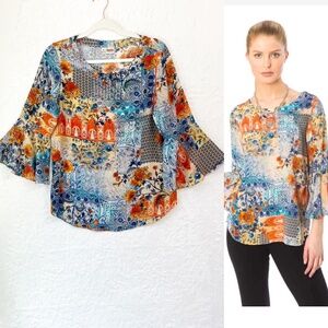 Tianello Trey Blouse in Scarlet Print 100% Washable Silk Sz XS